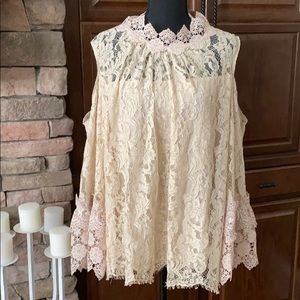 Ladies Cold Shoulder Poet Sleeve Lace Blouse